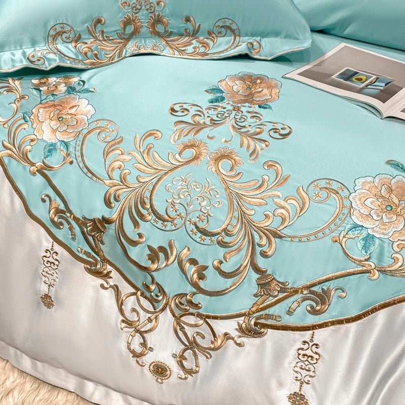 Alessia Flemish Sky Embroidery Egyptian Cotton Duvet Cover Set - RoseStraya.com