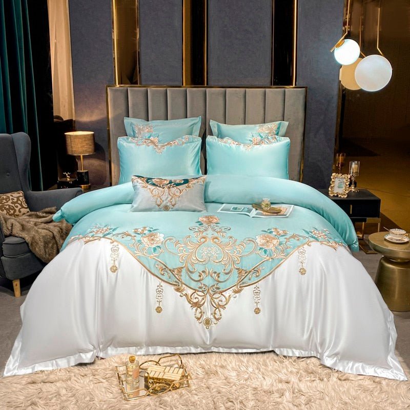 Alessia Flemish Sky Embroidery Egyptian Cotton Duvet Cover Set - RoseStraya.com