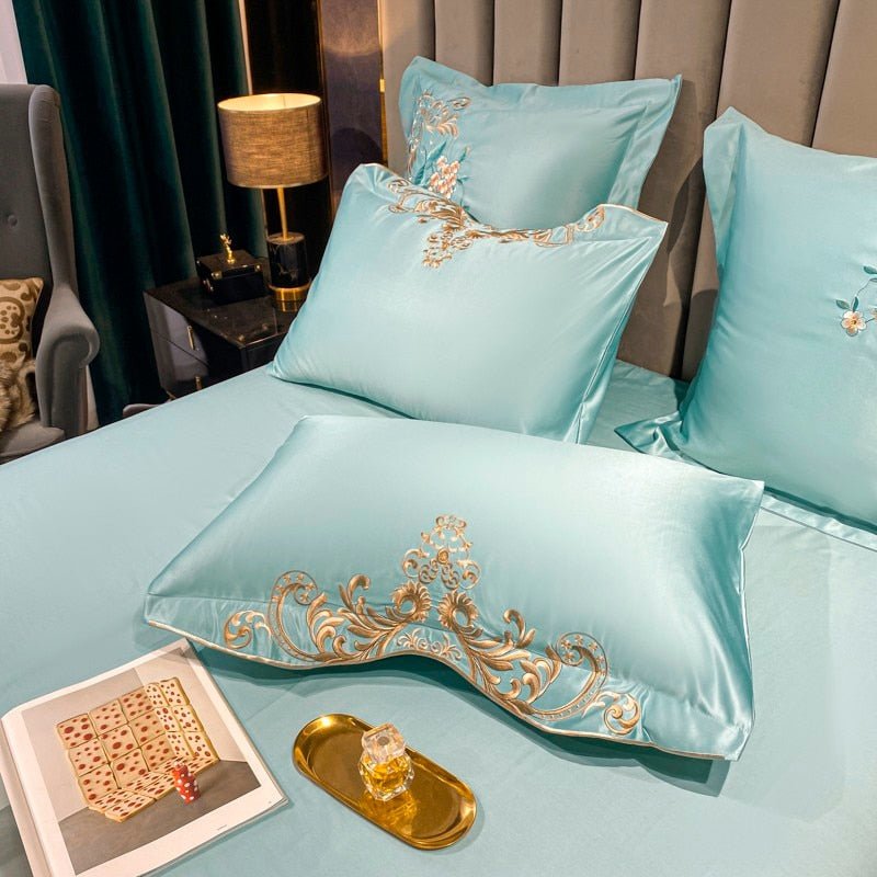 Alessia Flemish Sky Embroidery Egyptian Cotton Duvet Cover Set - RoseStraya.com