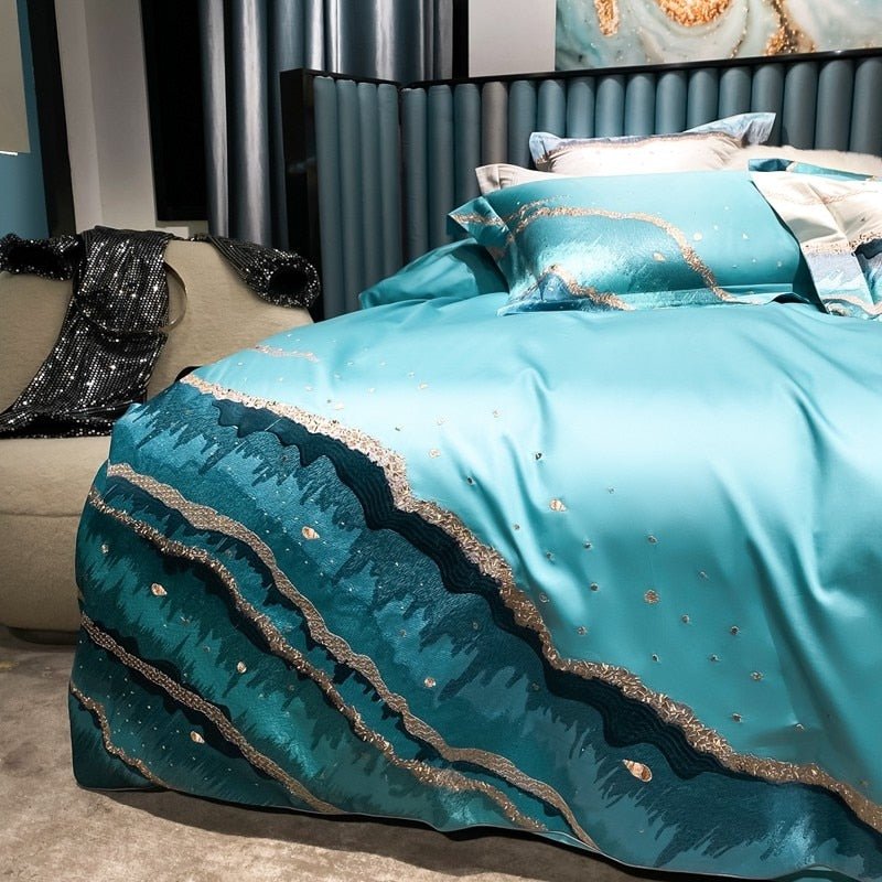 Amazzi Marble Embroidery Egyptian Cotton Duvet Cover Set - RoseStraya.com