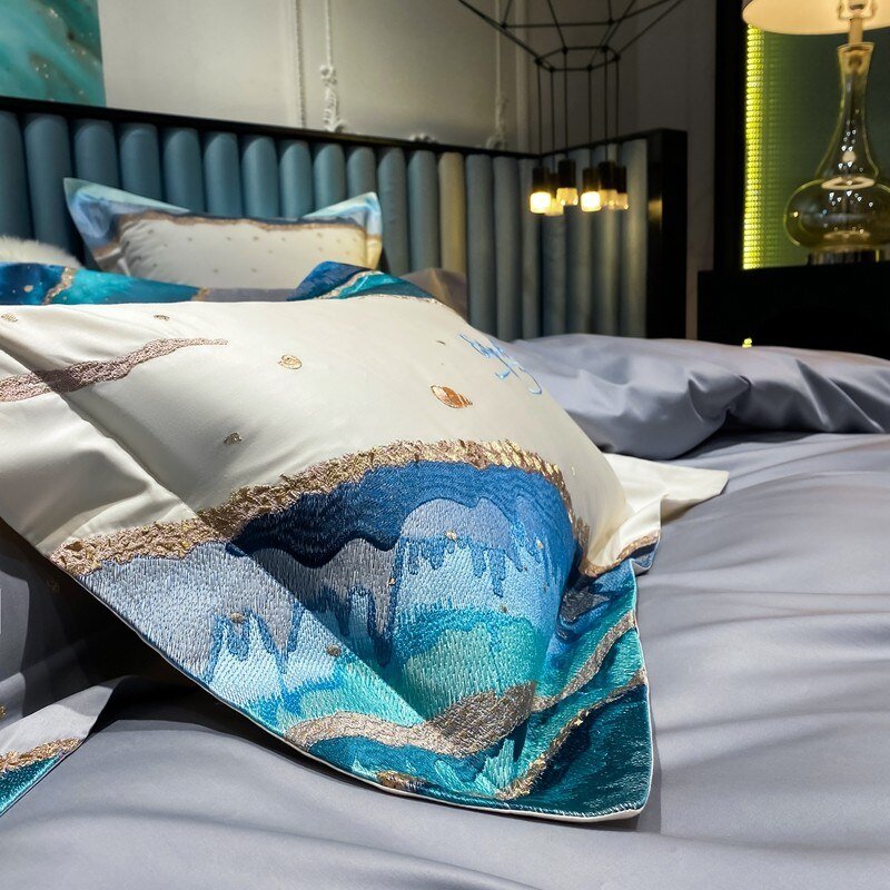 Amazzi Marble Embroidery Egyptian Cotton Duvet Cover Set - RoseStraya.com