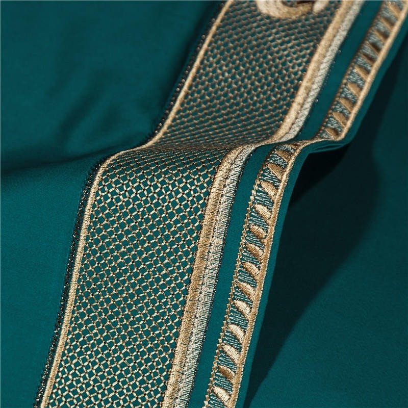 Annika Green Embroidered Motif Border Egyptian Cotton Duvet Cover Set - RoseStraya.com