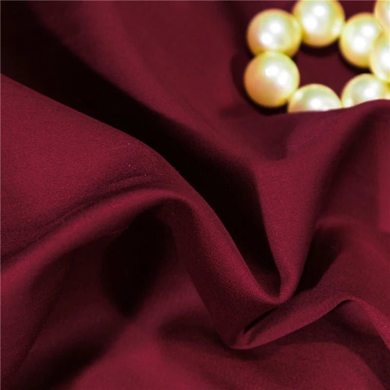 Annika Red Embroidered Motif Border Egyptian Cotton Duvet Cover Set - RoseStraya.com