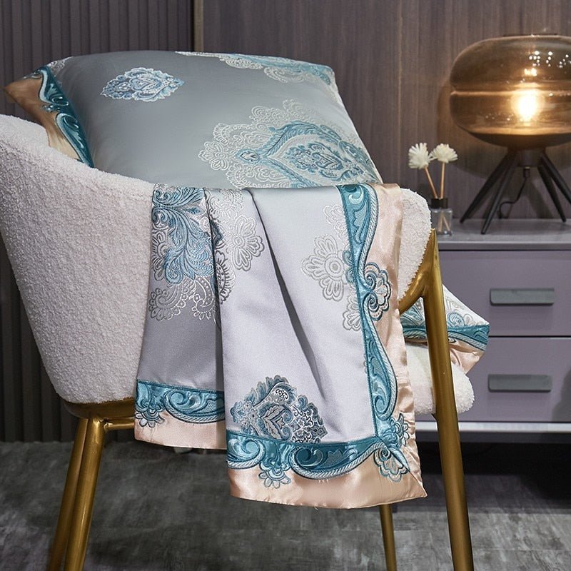 Anushna 1000TC Satin Jacquard Egyptian Cotton Luxury European Duvet Cover Sets - RoseStraya.com