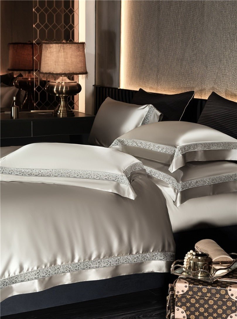 Bella Ash Modern Satin Egyptian Cotton Duvet Cover Set - RoseStraya.com