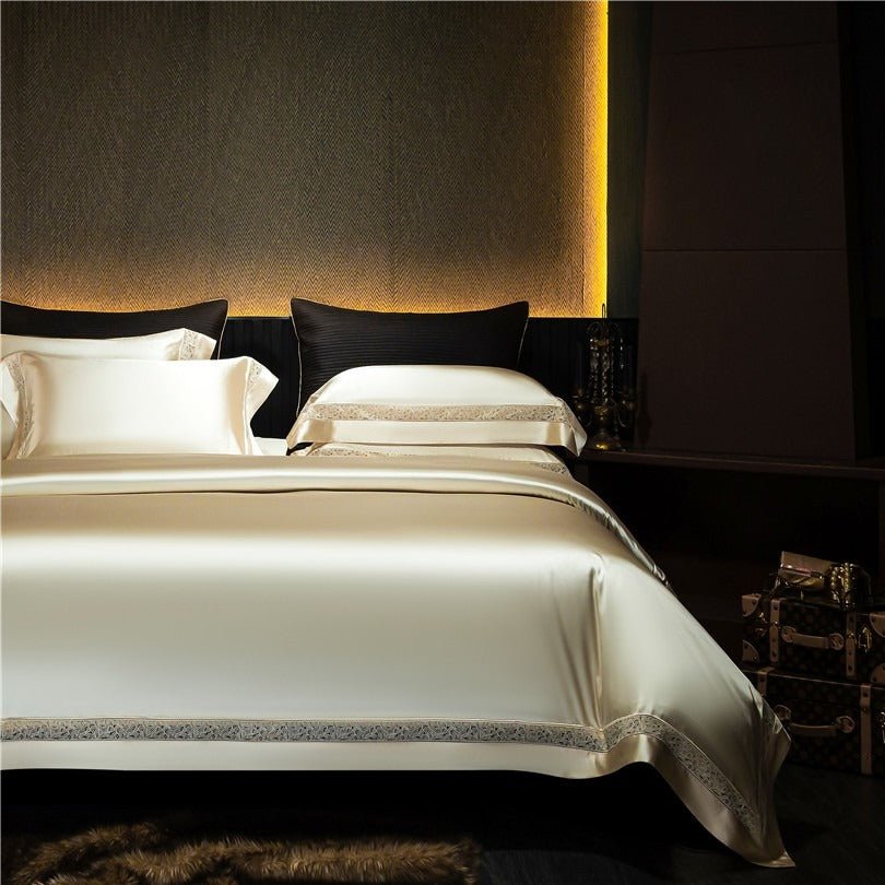 Bella Gold Modern Satin Egyptian Cotton Duvet Cover Set - RoseStraya.com