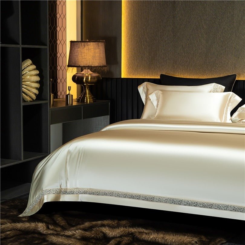 Bella Gold Modern Satin Egyptian Cotton Duvet Cover Set - RoseStraya.com