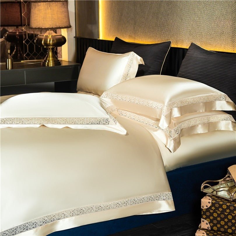 Bella Gold Modern Satin Egyptian Cotton Duvet Cover Set - RoseStraya.com