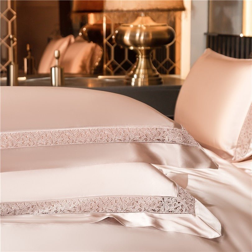 Bella Rose Gold Modern Satin Egyptian Cotton Duvet Cover Set - RoseStraya.com