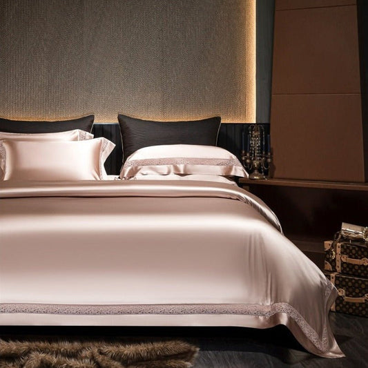 Bella Rose Gold Modern Satin Egyptian Cotton Duvet Cover Set - RoseStraya.com
