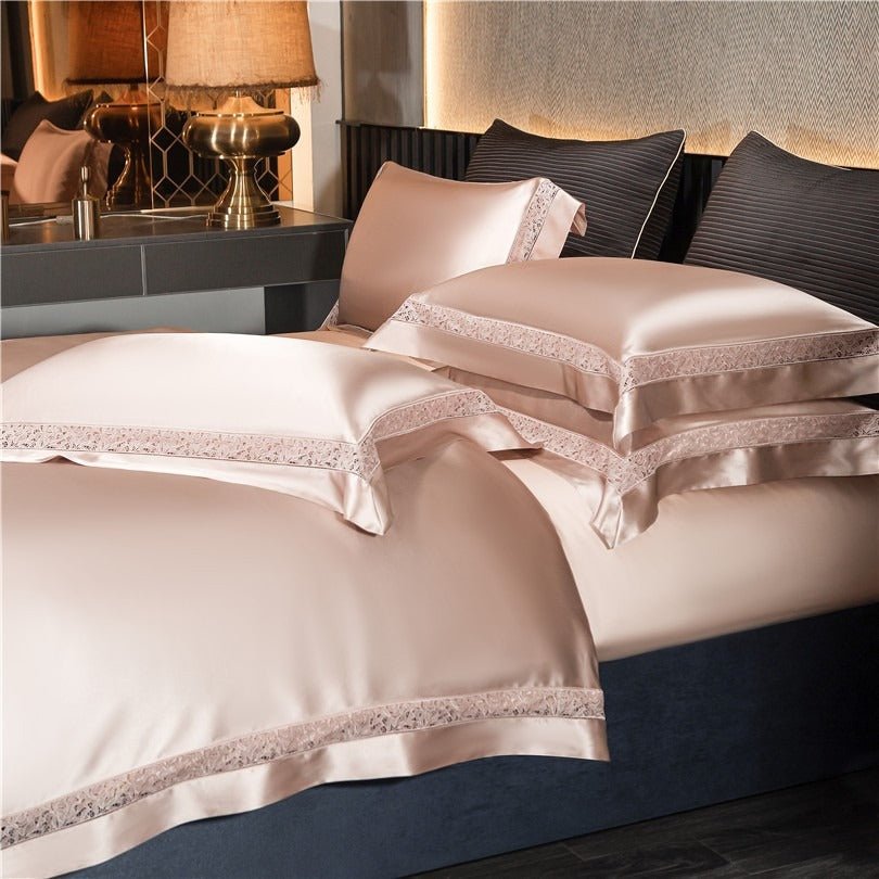 Bella Rose Gold Modern Satin Egyptian Cotton Duvet Cover Set - RoseStraya.com