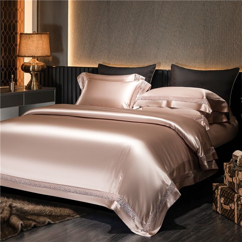 Bella Rose Gold Modern Satin Egyptian Cotton Duvet Cover Set - RoseStraya.com