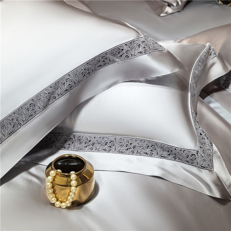 Bella Silver Modern Satin Egyptian Cotton Duvet Cover Set - RoseStraya.com