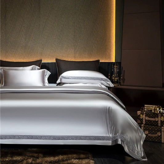 Bella Silver Modern Satin Egyptian Cotton Duvet Cover Set - RoseStraya.com