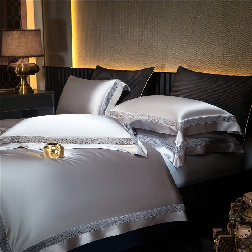 Bella Silver Modern Satin Egyptian Cotton Duvet Cover Set - RoseStraya.com