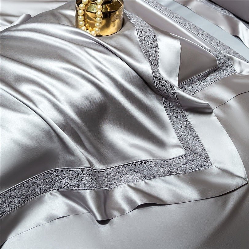 Bella Silver Modern Satin Egyptian Cotton Duvet Cover Set - RoseStraya.com