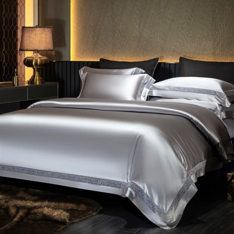 Bella Silver Modern Satin Egyptian Cotton Duvet Cover Set - RoseStraya.com
