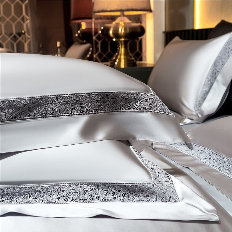 Bella Silver Modern Satin Egyptian Cotton Duvet Cover Set - RoseStraya.com