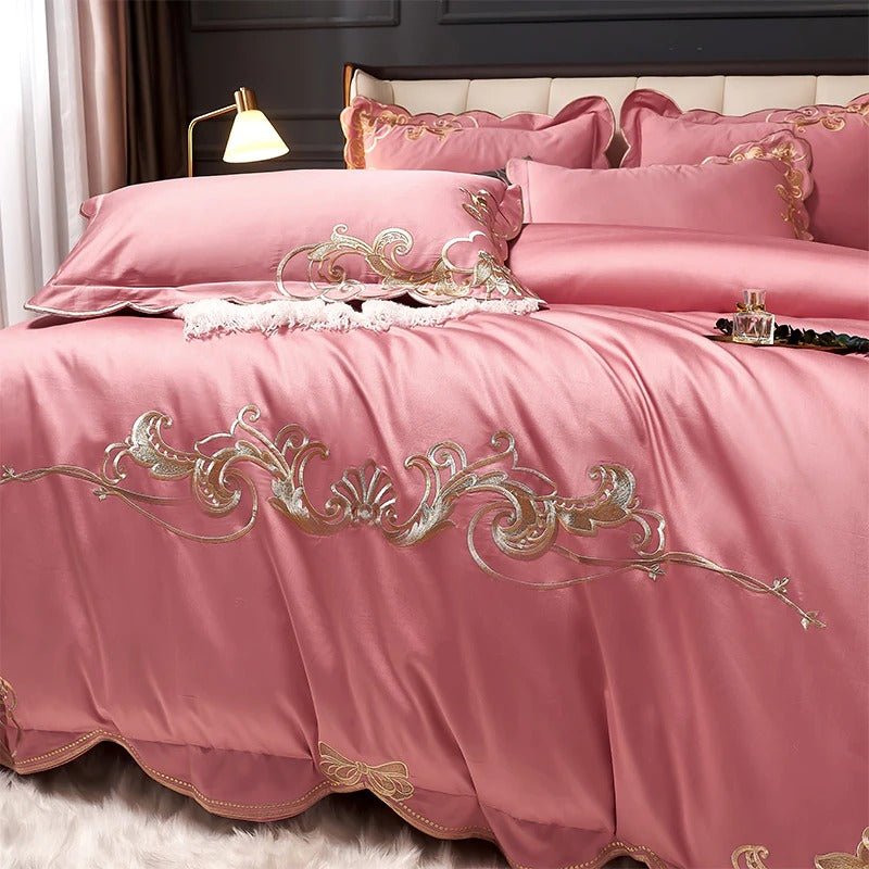 Bergenia Pink Embroidered Cotton Duvet Cover Set - RoseStraya.com