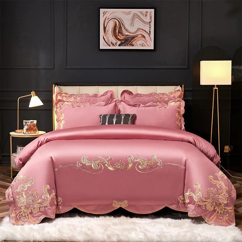 Bergenia Pink Embroidered Cotton Duvet Cover Set - RoseStraya.com