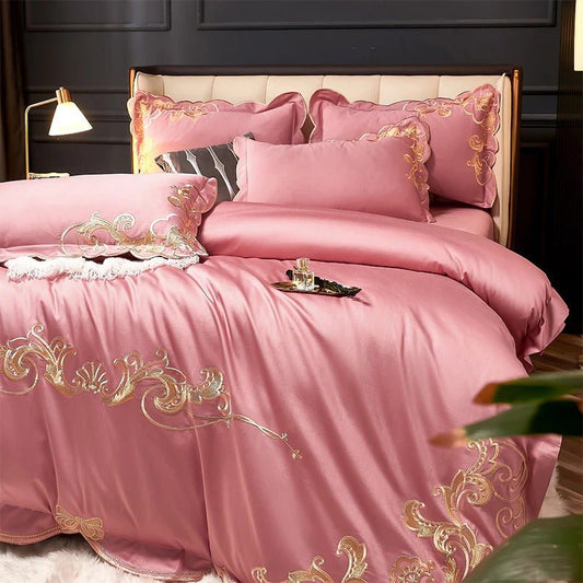 Bergenia Pink Embroidered Cotton Duvet Cover Set - RoseStraya.com