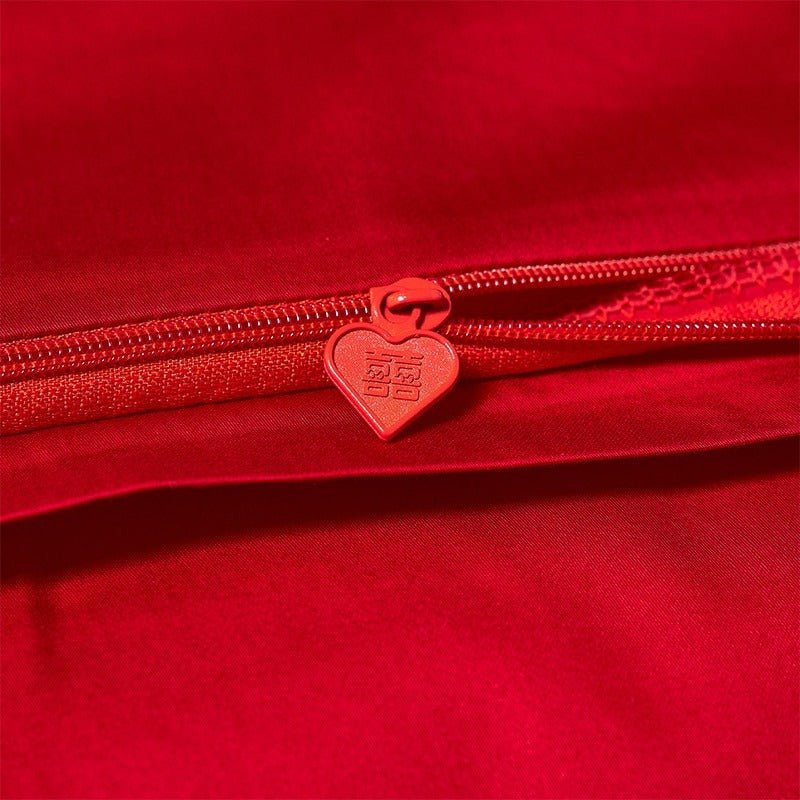 Bergenia Red Embroidered Cotton Duvet Cover Set - RoseStraya.com