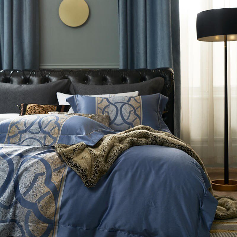 Caeso Space Blue Egyptian Cotton Duvet Cover Set - RoseStraya.com