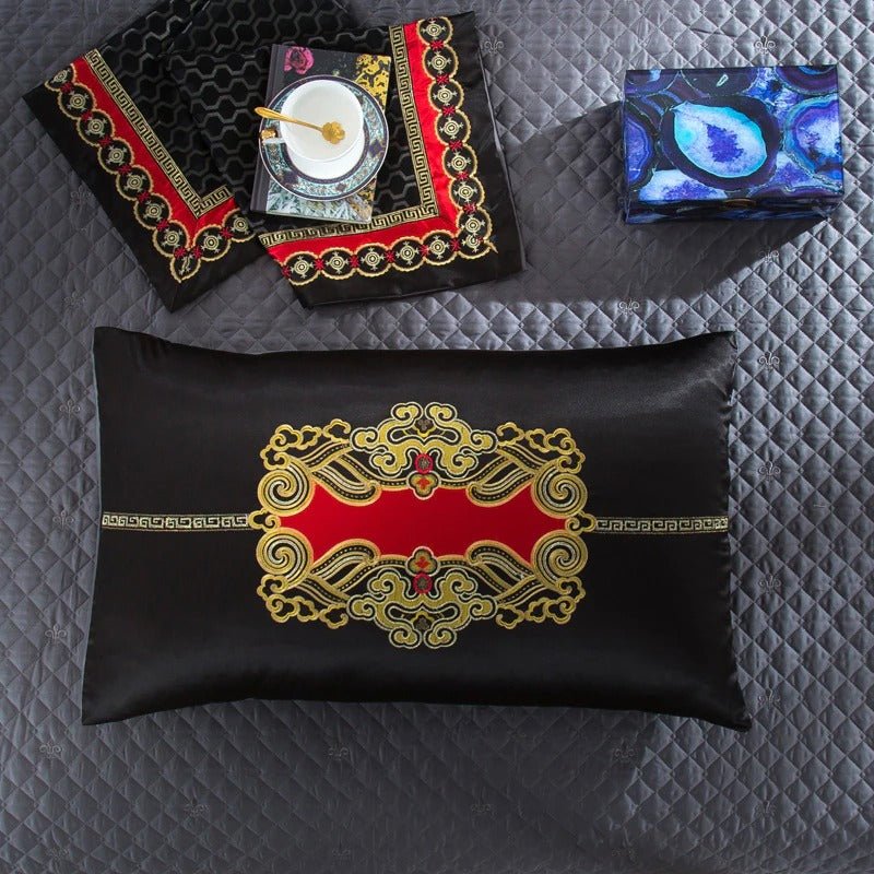 Carbonado Black Satin Egyptian Cotton Luxury Royal Duvet Cover Set - RoseStraya.com