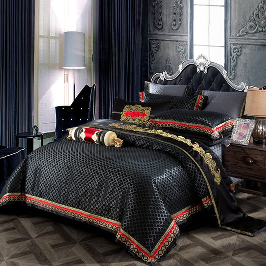 Carbonado Black Satin Egyptian Cotton Luxury Royal Duvet Cover Set - RoseStraya.com