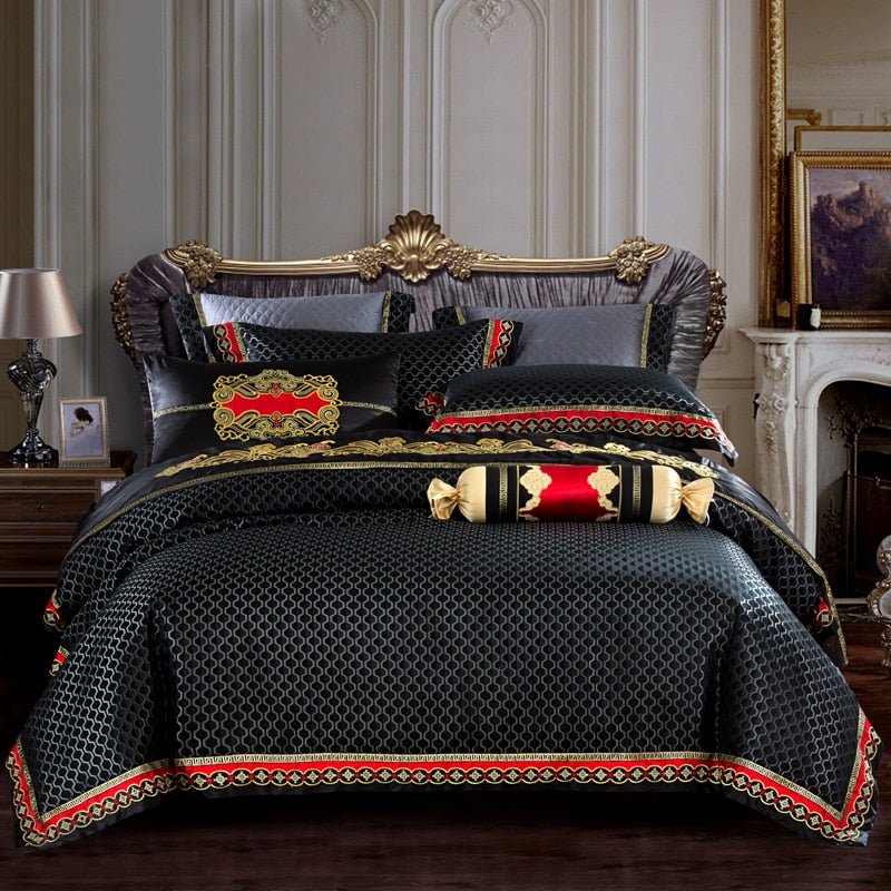 Carbonado Black Satin Egyptian Cotton Luxury Royal Duvet Cover Set - RoseStraya.com