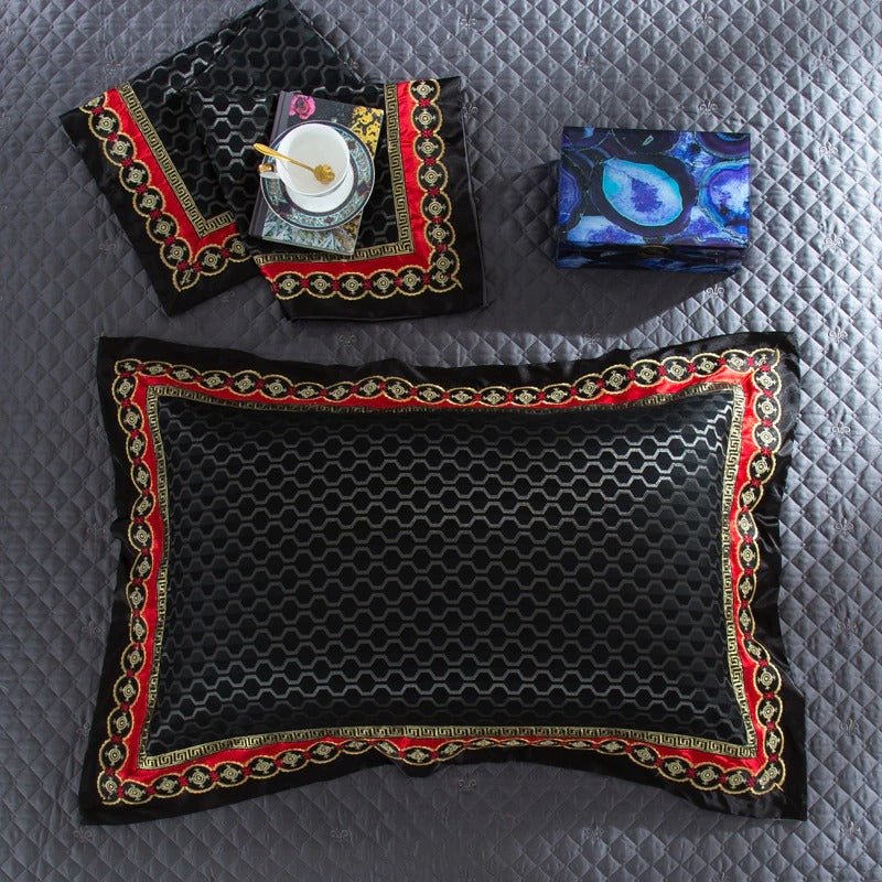 Carbonado Black Satin Egyptian Cotton Luxury Royal Duvet Cover Set - RoseStraya.com