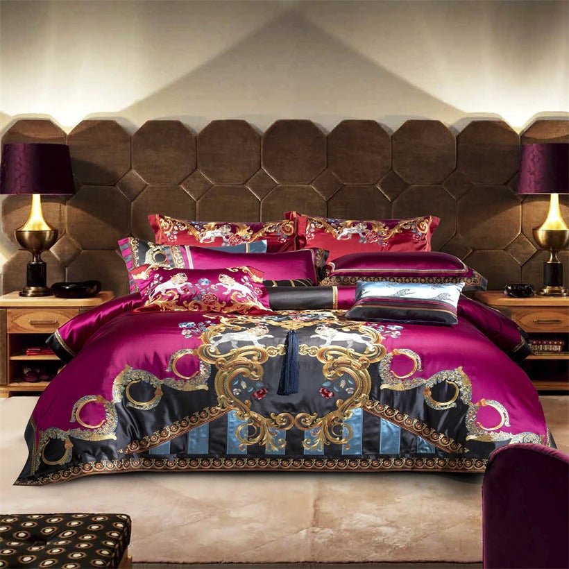 Charlene Embroidery Satin Jacquard Egyptian Cotton Duvet Cover Set - RoseStraya.com