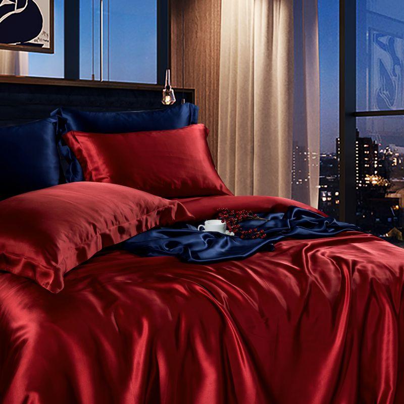 Crimson Luxury Pure 22 Momme Mulberry Silk Duvet Cover Set - RoseStraya.com