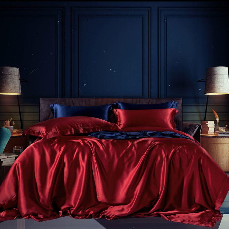 Crimson Luxury Pure 22 Momme Mulberry Silk Duvet Cover Set - RoseStraya.com
