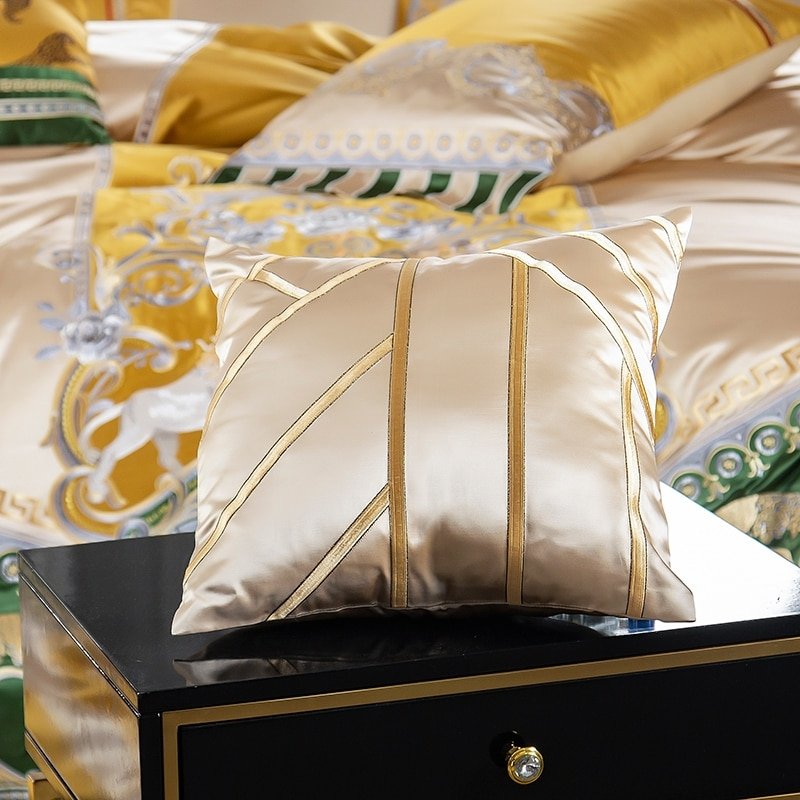 Delilah Green Embroidered Satin Jacquard Egyptian Cotton Duvet Cover Set - RoseStraya.com