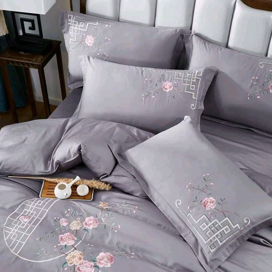 Dorothea Floral Embroidered Egyptian Cotton Duvet Cover Set - RoseStraya.com