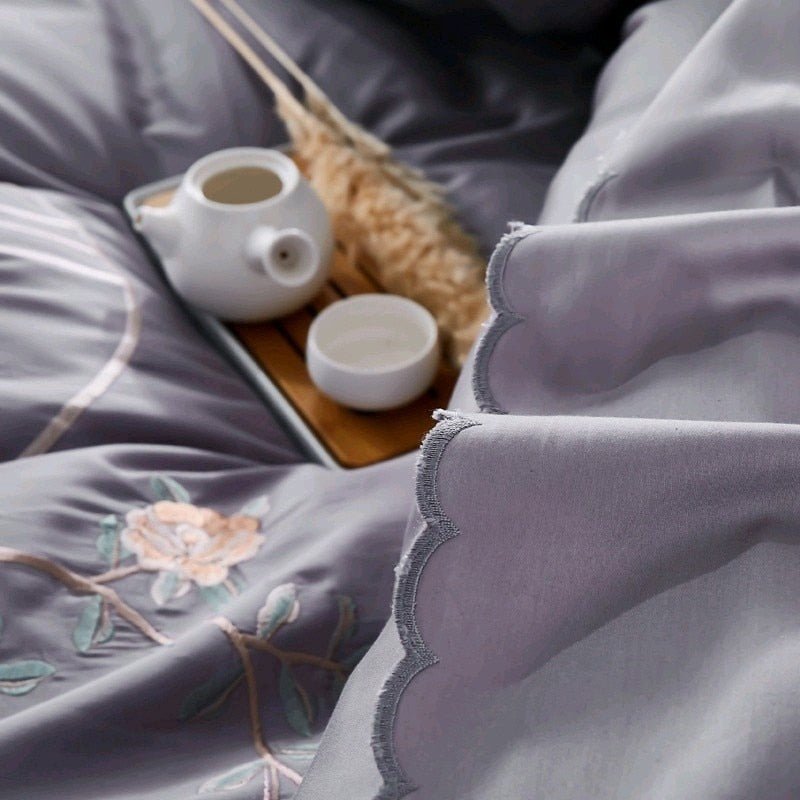 Dorothea Floral Embroidered Egyptian Cotton Duvet Cover Set - RoseStraya.com