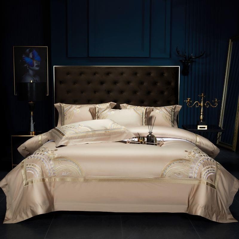 Eleanora Art Deco Embroidered Border Egyptian Cotton Duvet Cover Set - RoseStraya.com