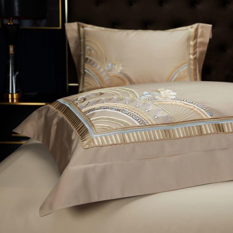 Eleanora Art Deco Embroidered Border Egyptian Cotton Duvet Cover Set - RoseStraya.com