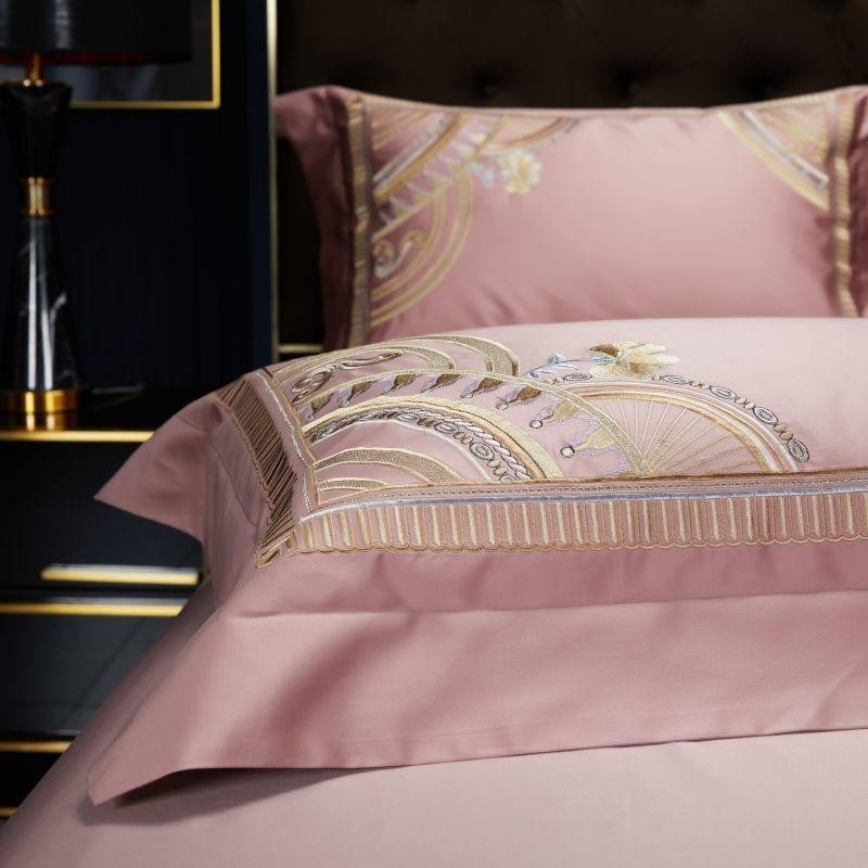 Eleanora Art Deco Embroidered Border Egyptian Cotton Duvet Cover Set - RoseStraya.com