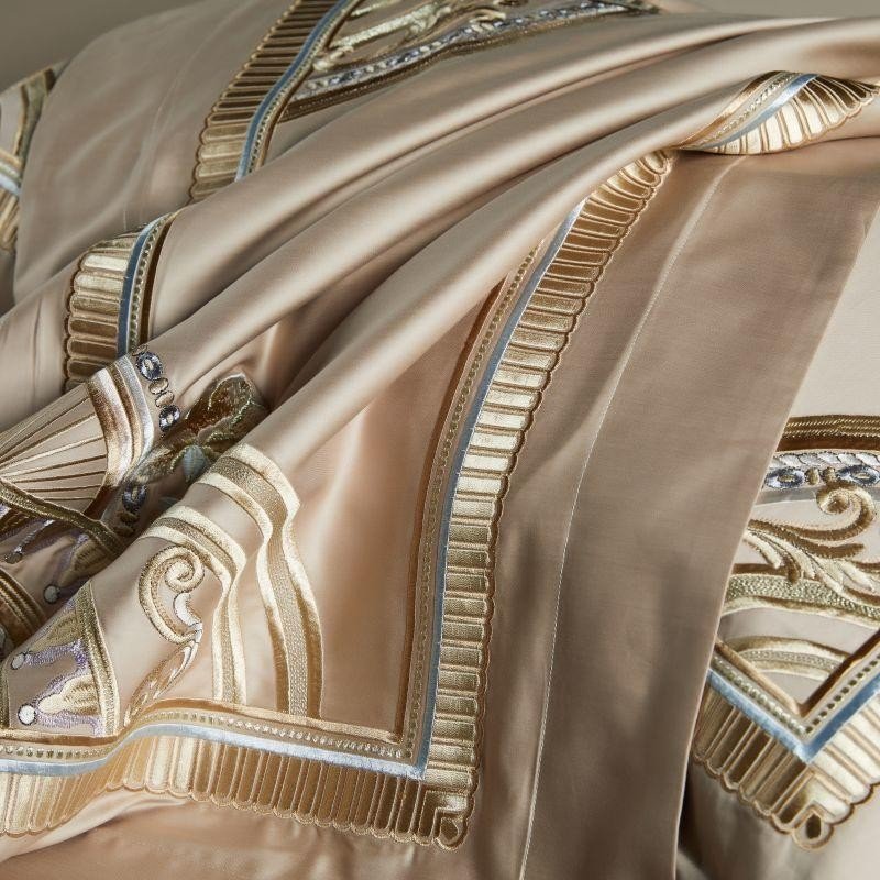 Eleanora Art Deco Embroidered Border Egyptian Cotton Duvet Cover Set - RoseStraya.com