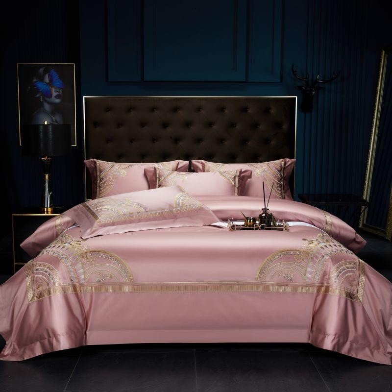 Eleanora Art Deco Embroidered Border Egyptian Cotton Duvet Cover Set - RoseStraya.com
