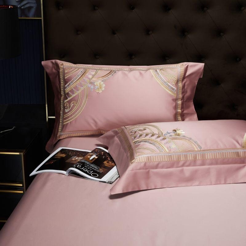 Eleanora Art Deco Embroidered Border Egyptian Cotton Duvet Cover Set - RoseStraya.com