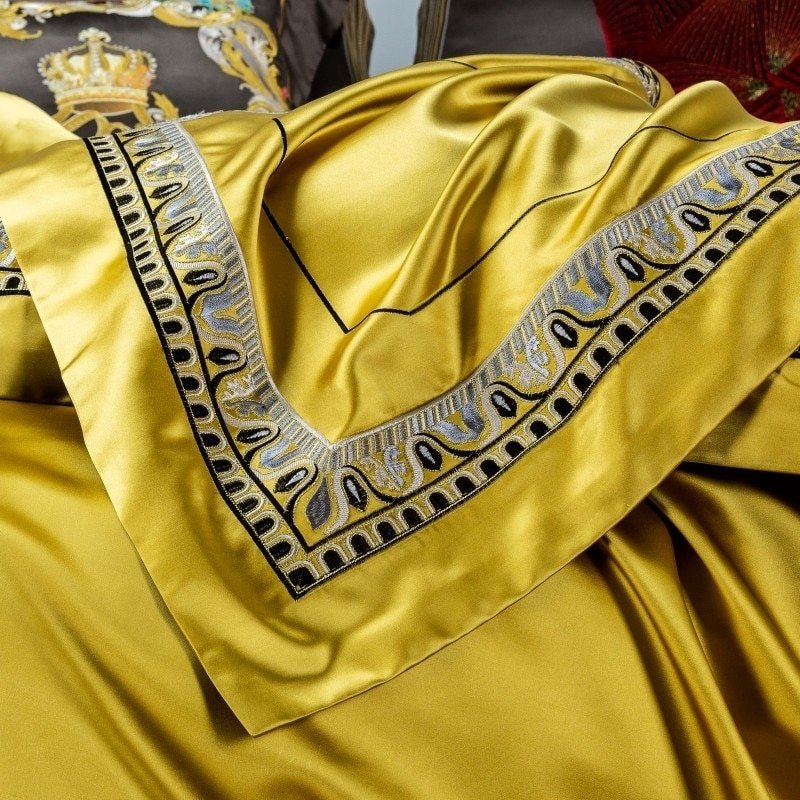 Eliza Gold Embroidered Jacquard Satin Duvet Cover Set - RoseStraya.com
