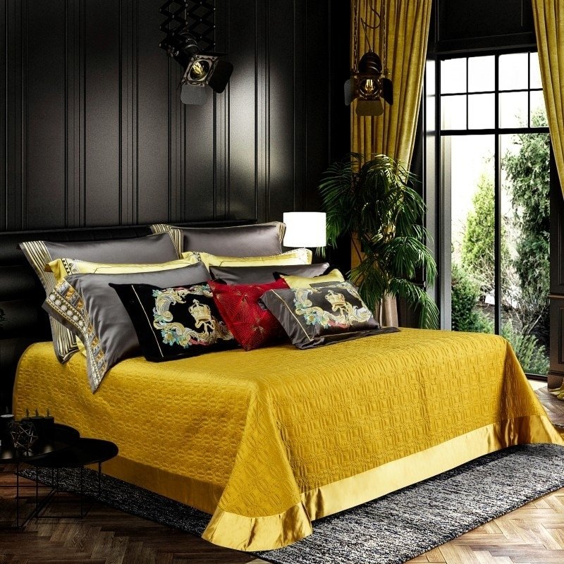 Eliza Gold Embroidered Jacquard Satin Duvet Cover Set - RoseStraya.com