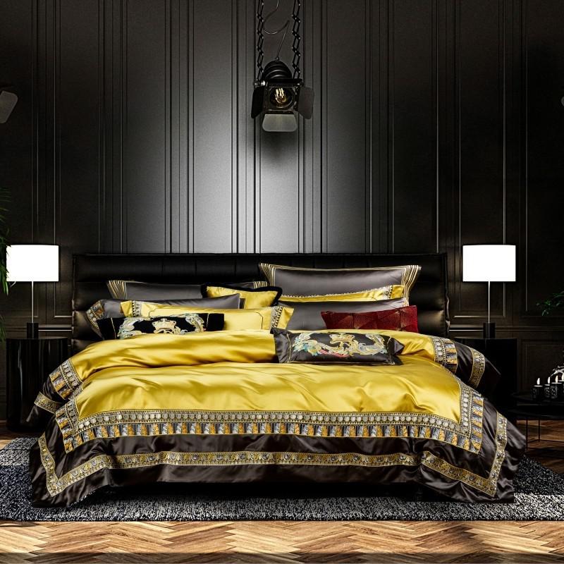 Eliza Gold Embroidered Jacquard Satin Duvet Cover Set - RoseStraya.com