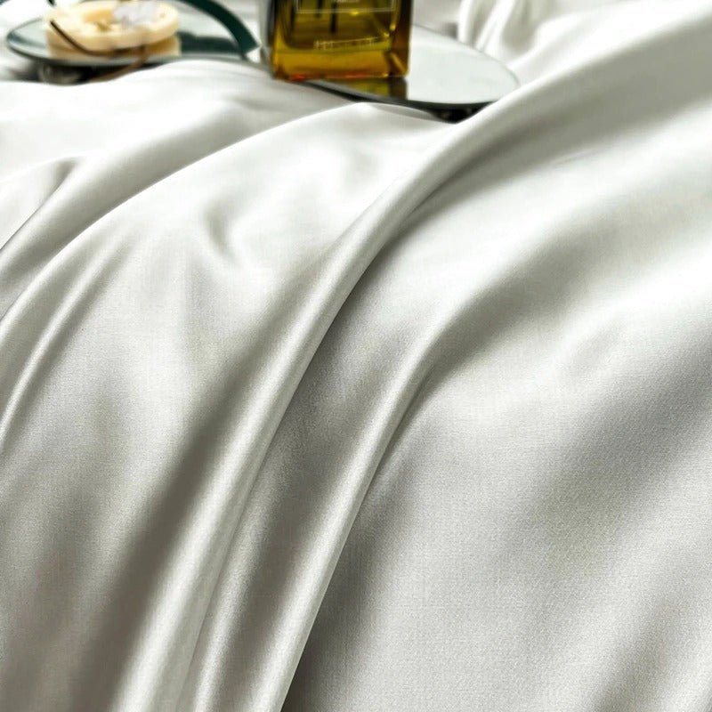 Eliza Silver Embroidered Jacquard Satin Duvet Cover Set - RoseStraya.com