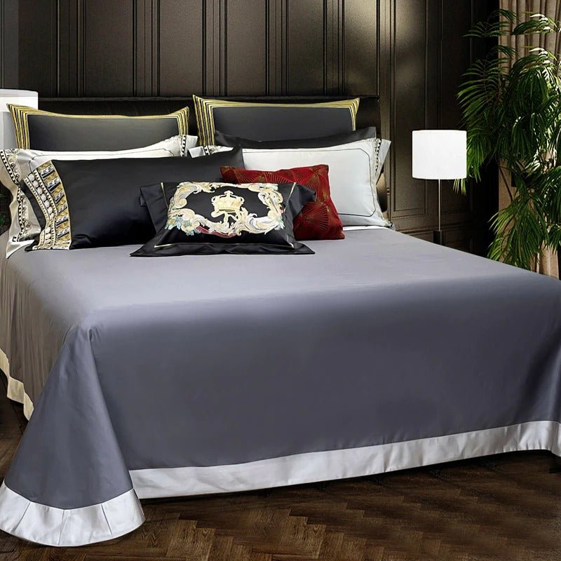 Eliza Silver Embroidered Jacquard Satin Duvet Cover Set - RoseStraya.com