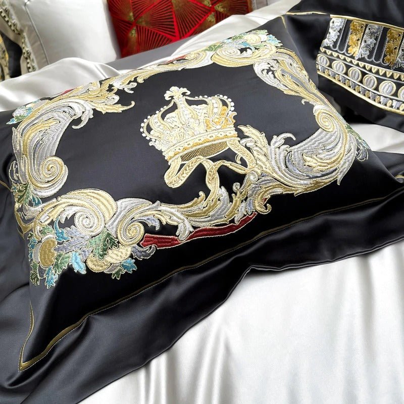 Eliza Silver Embroidered Jacquard Satin Duvet Cover Set - RoseStraya.com
