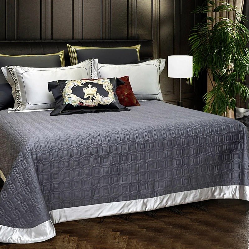 Eliza Silver Embroidered Jacquard Satin Duvet Cover Set - RoseStraya.com